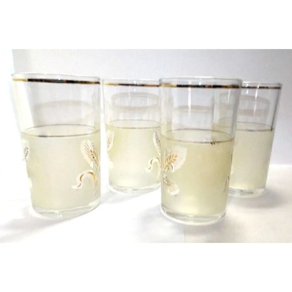 Covetro Vintage Set of 4 Italian Frosted Gold Wheat 8 oz. Juice Glasses MCM